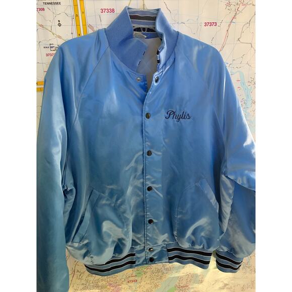 Aristo Jac 1980s Vintage Blue Unisex Windbreaker Car Theme Bomber Jacket Size XL - Picture 2 of 10